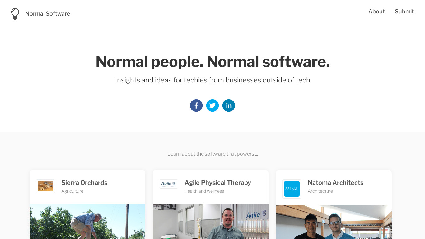 Normal Software Landing page
