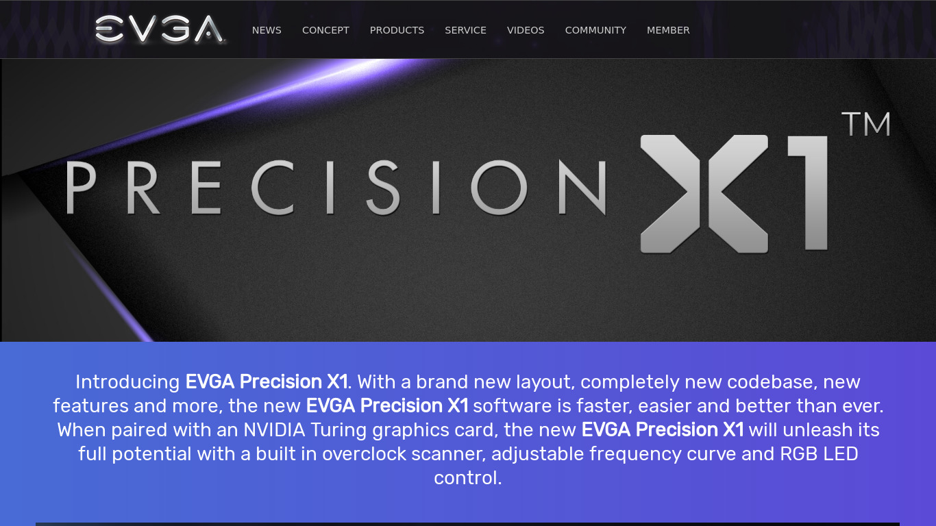 EVGA Precision Landing page