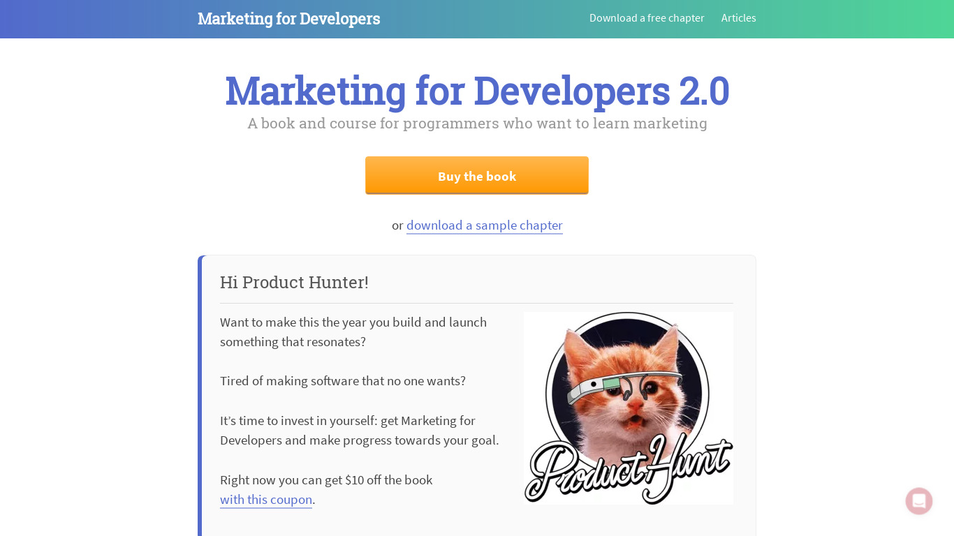 devmarketing.xyz Marketing for Developers Landing page