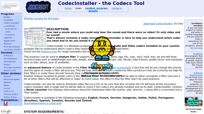 CodecInstaller Landing Page