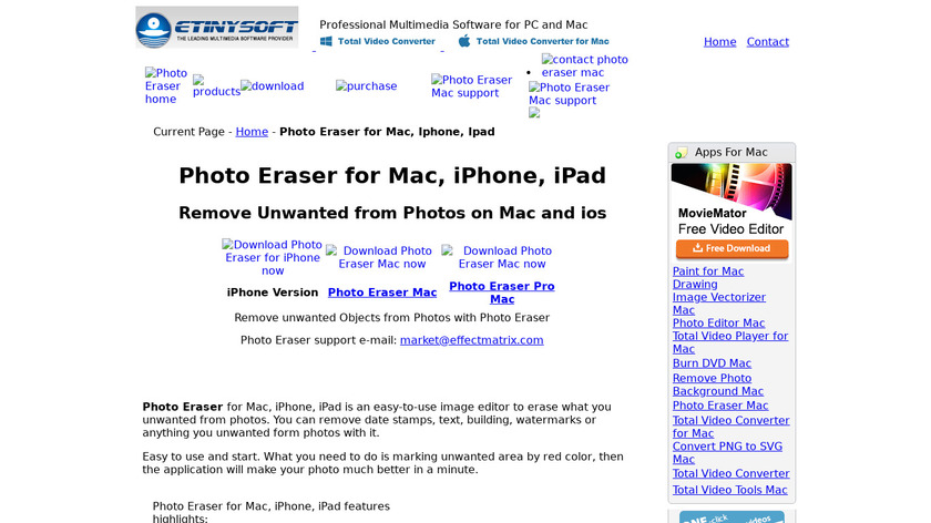 eTinysoft Photo Eraser Landing Page