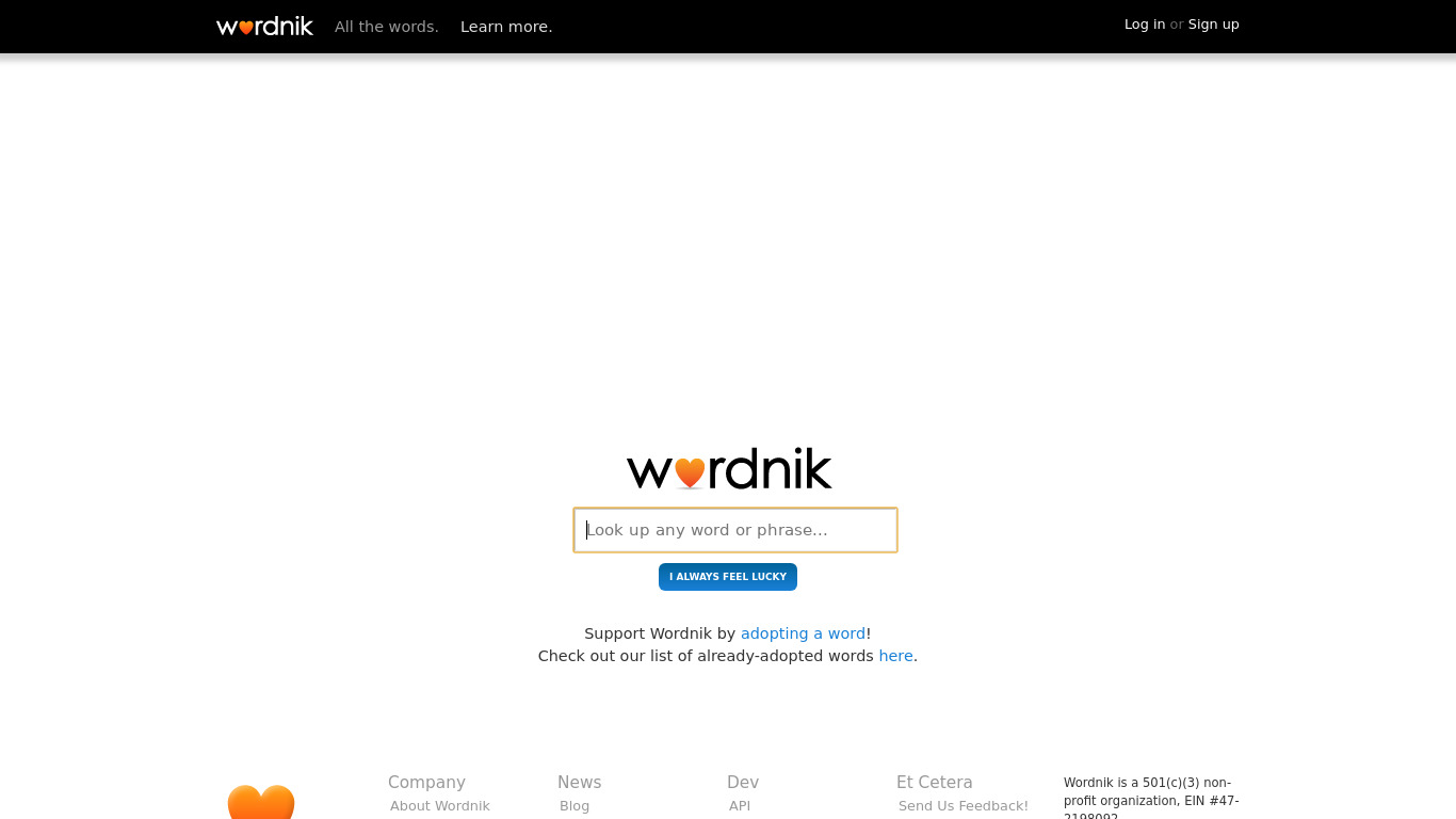 Wordnik Landing page