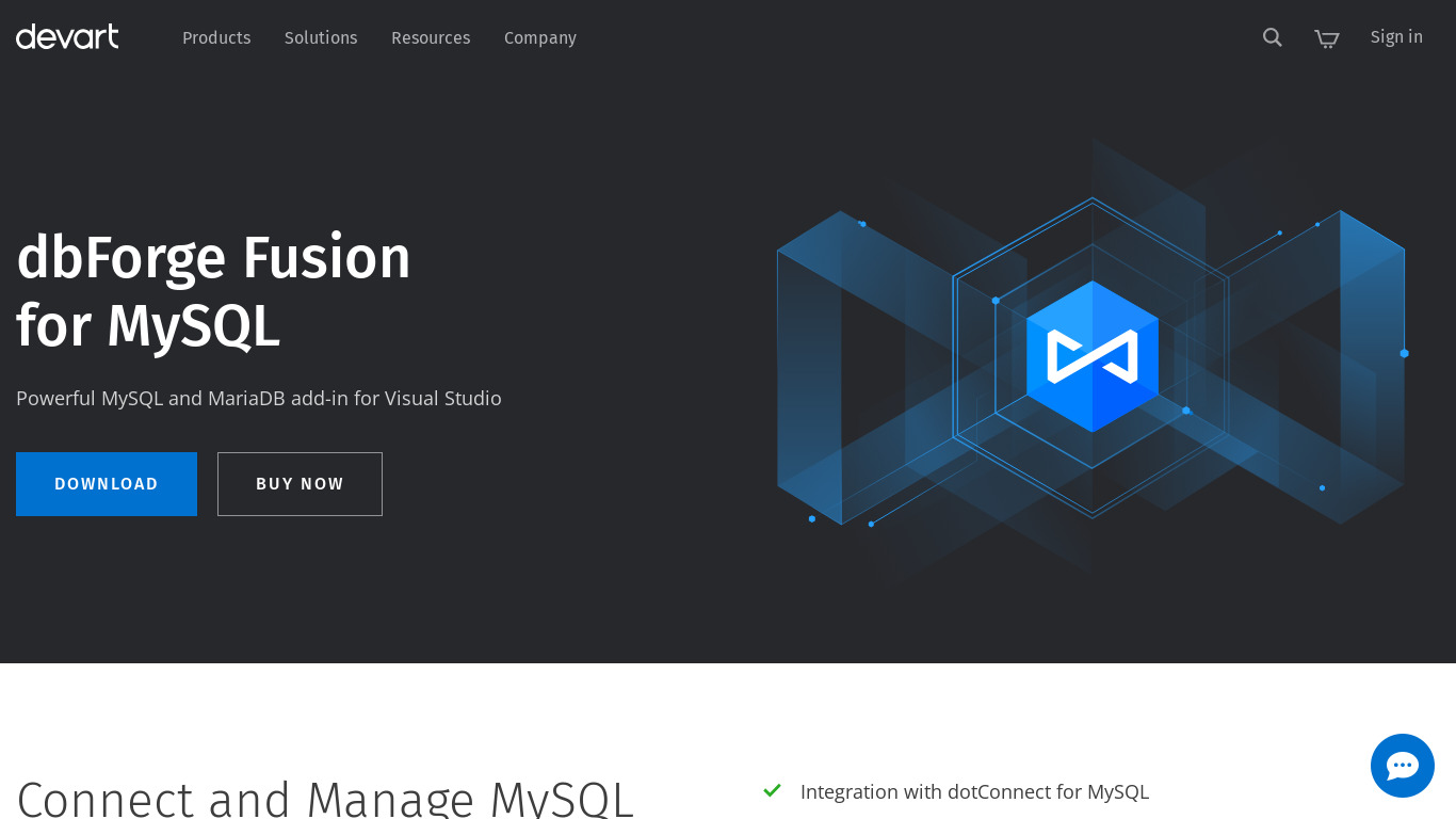 dbForge Fusion for MySQL Landing page
