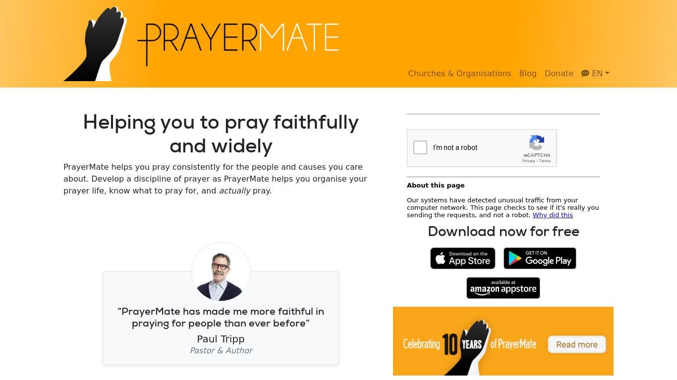 PrayerMate Landing page