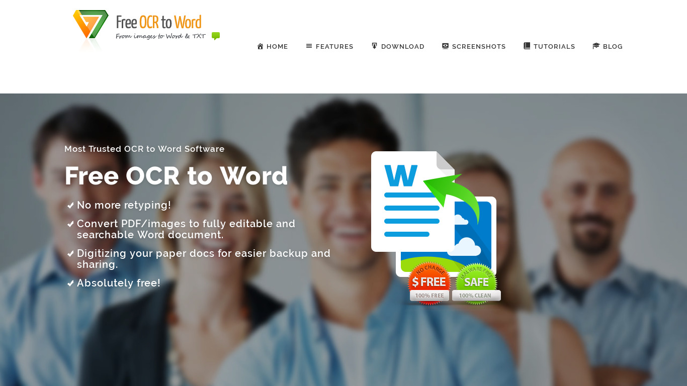 Free OCR to Word Landing page