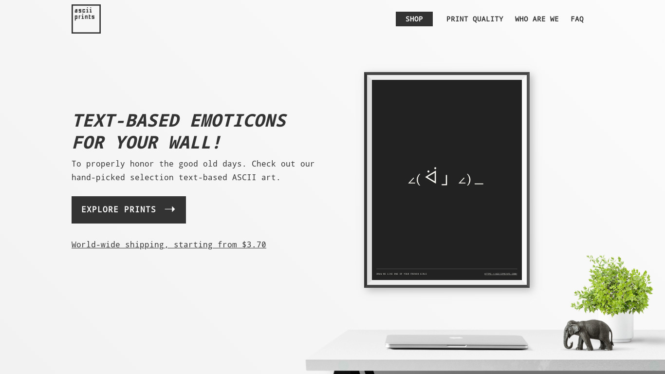 ASCII Prints Landing page