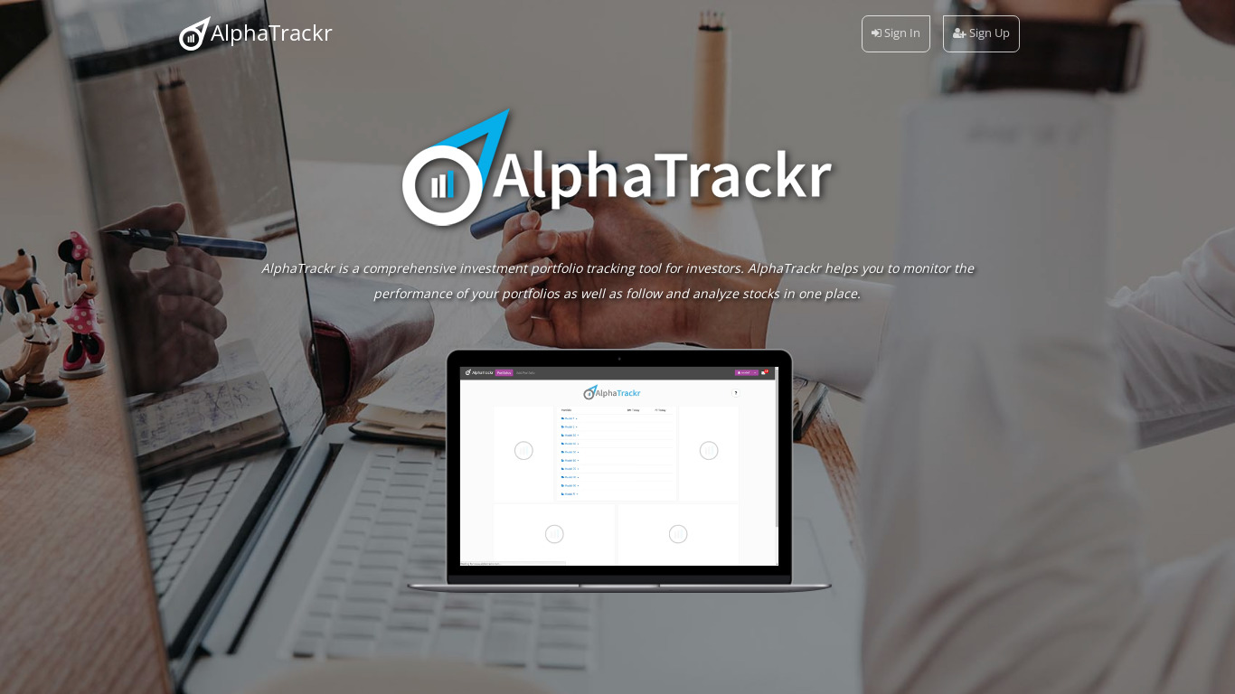 AlphaTrackr Landing page