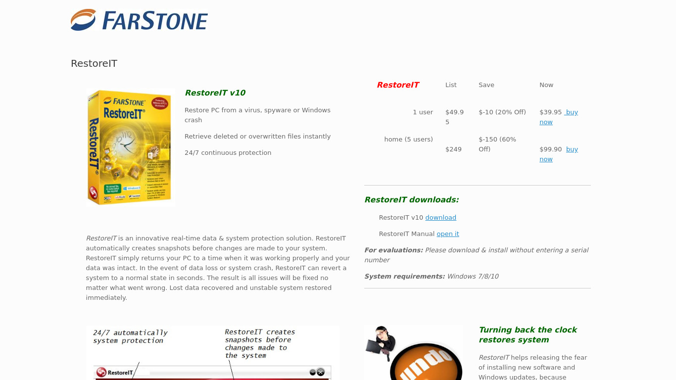 FarStone RestoreIT Landing page