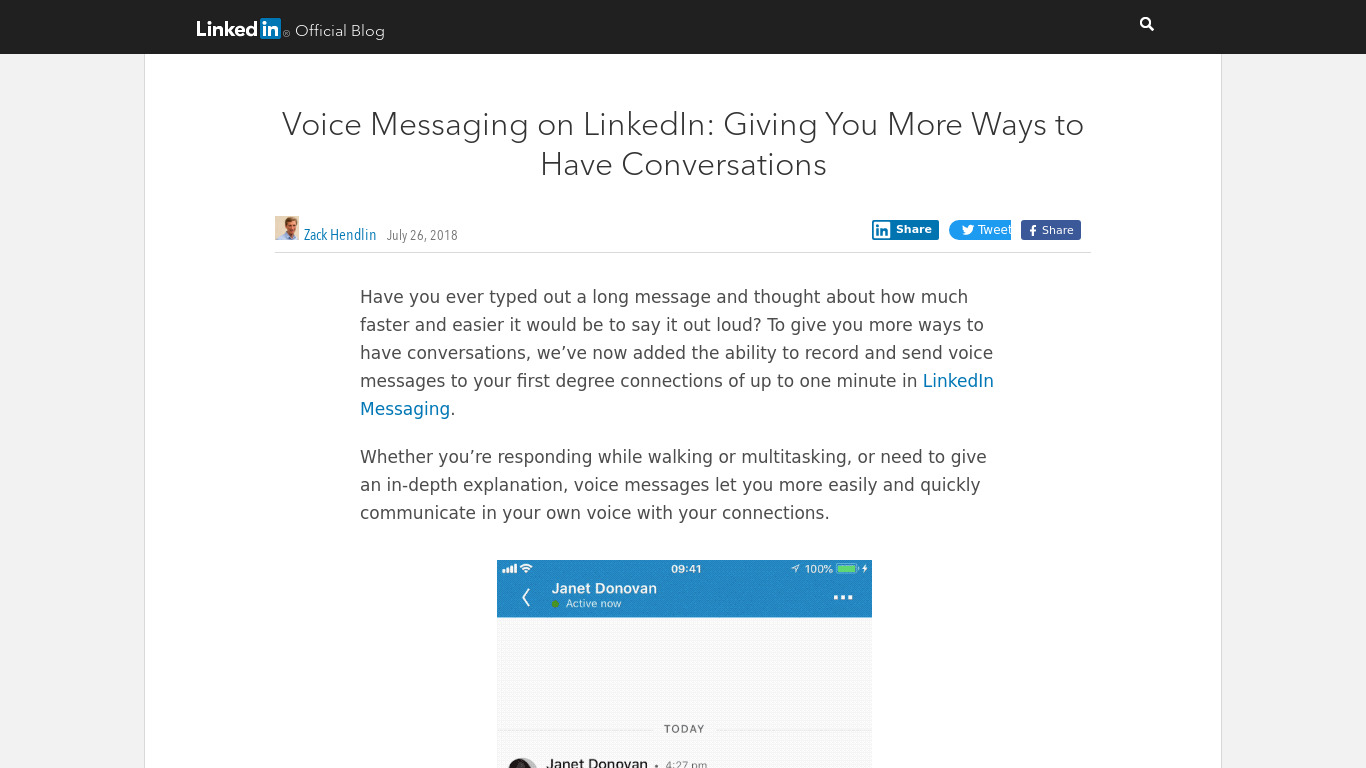 LinkedIn Voice Messaging Landing page