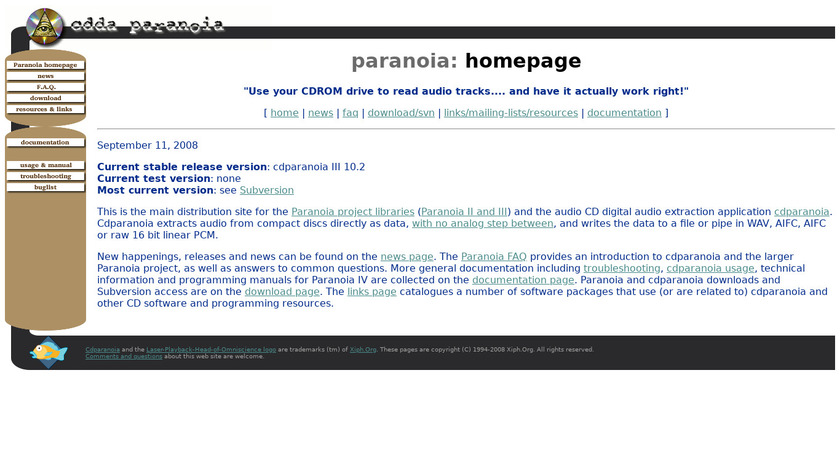 CDDA paranoia Landing Page