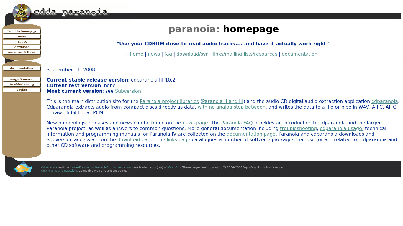 CDDA paranoia Landing page