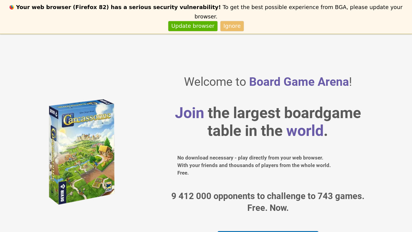 Board Game Arena Landing page