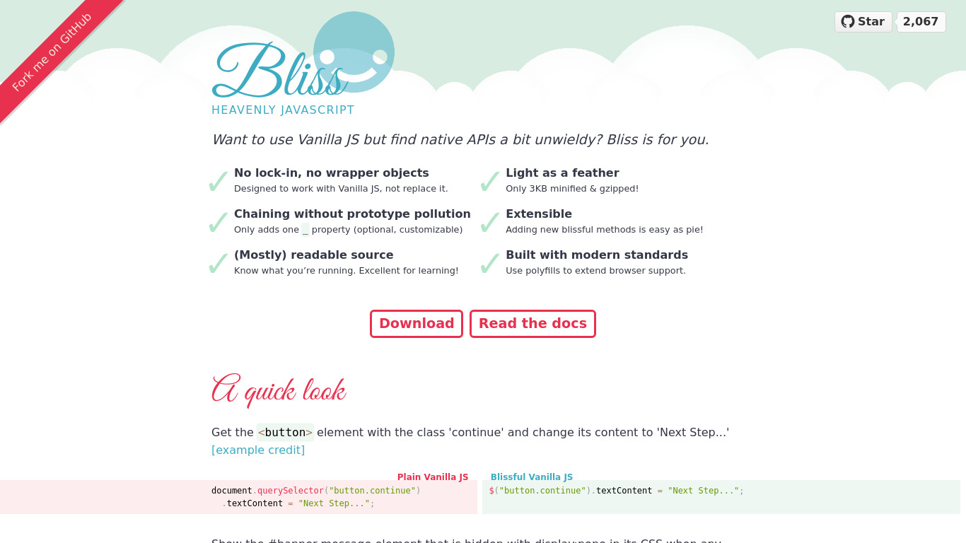Bliss JS Landing page