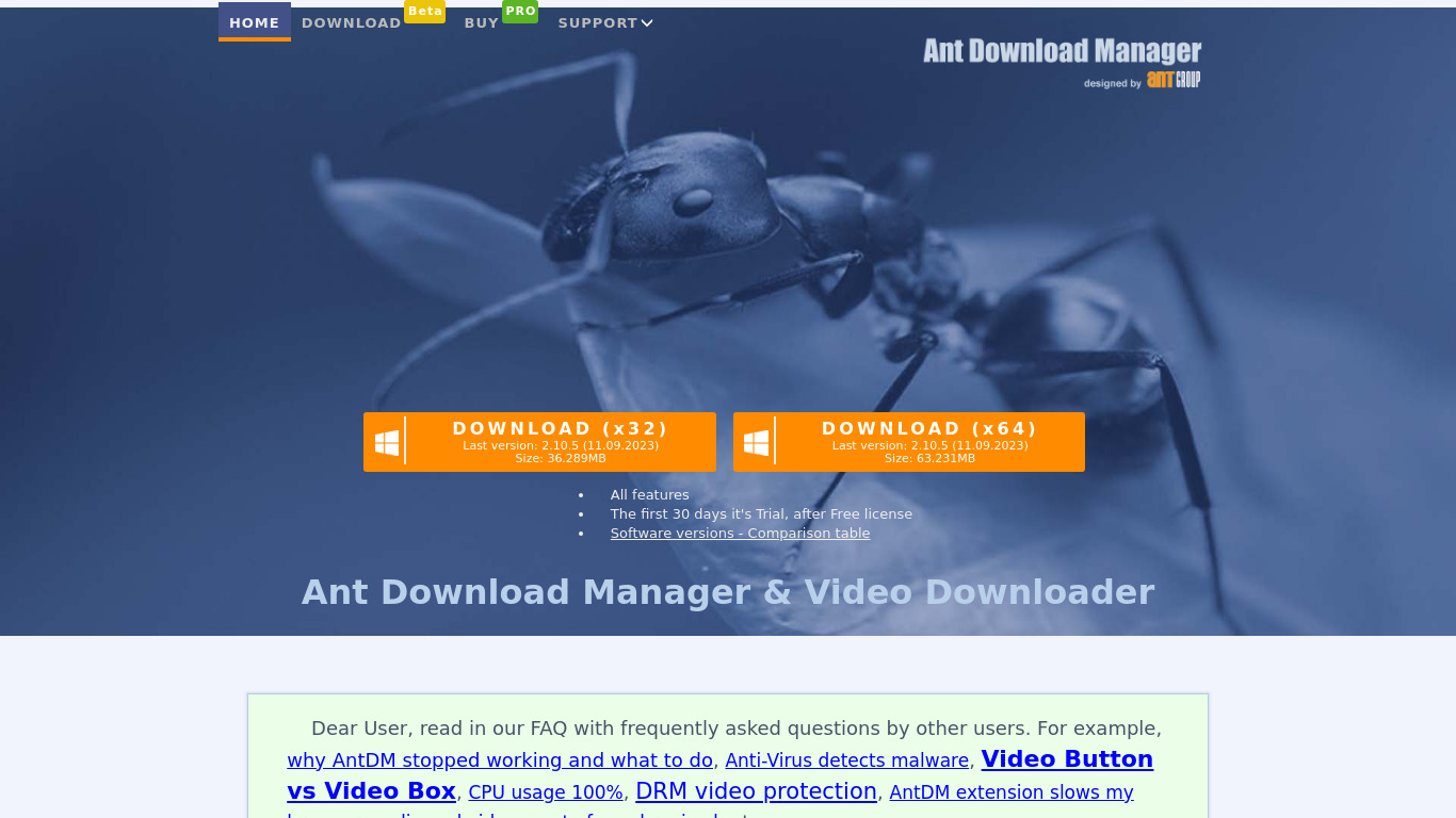 Ant Download Manager Landing page