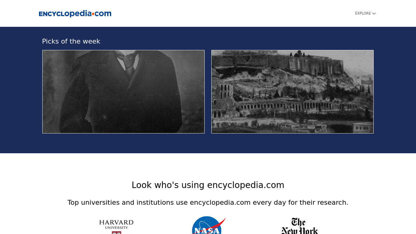 Encyclopedia.com Landing page