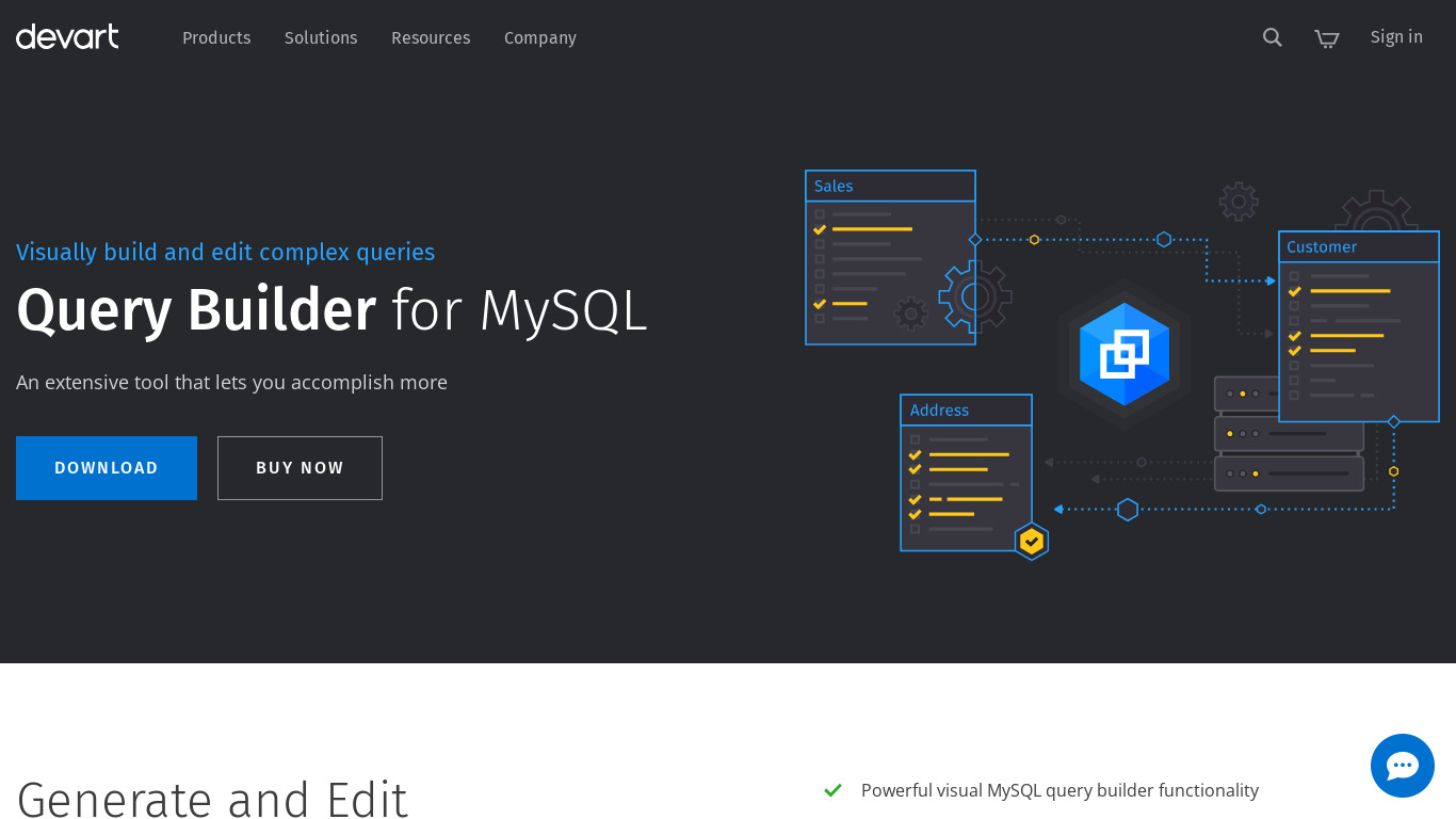 Query Builder for MySQL Landing page