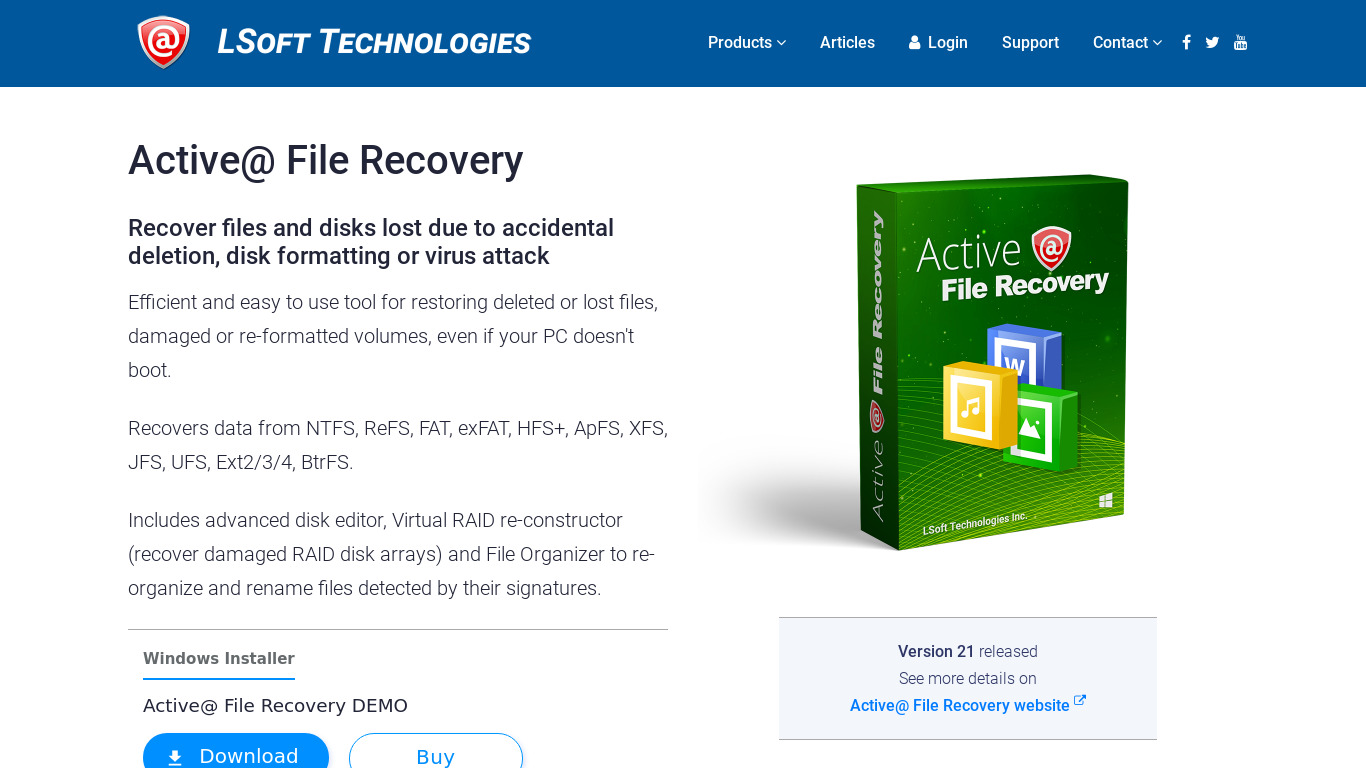 Active@ File Recovery Landing page