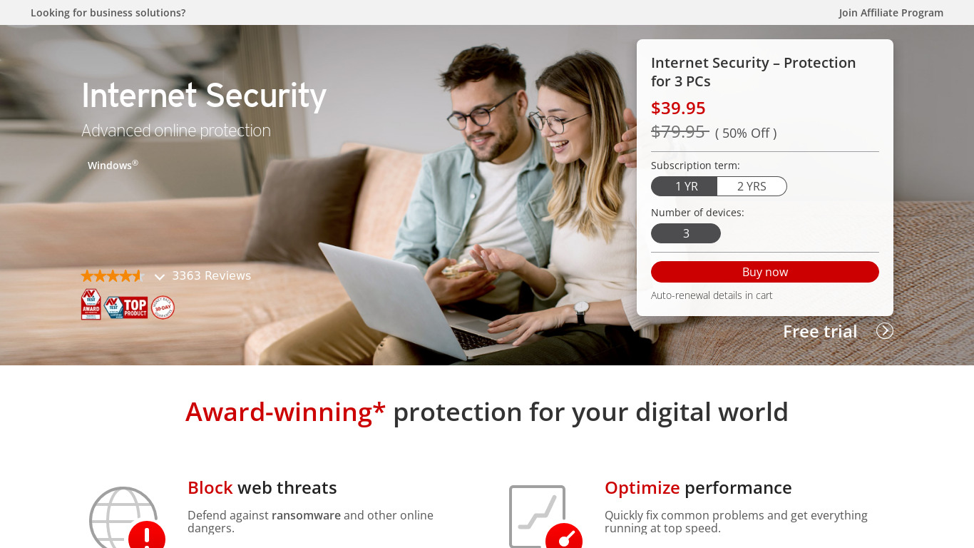 Trend Micro Internet Security Landing page