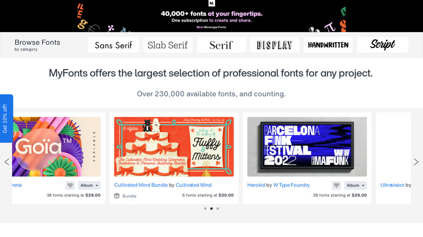 MyFonts Landing Page