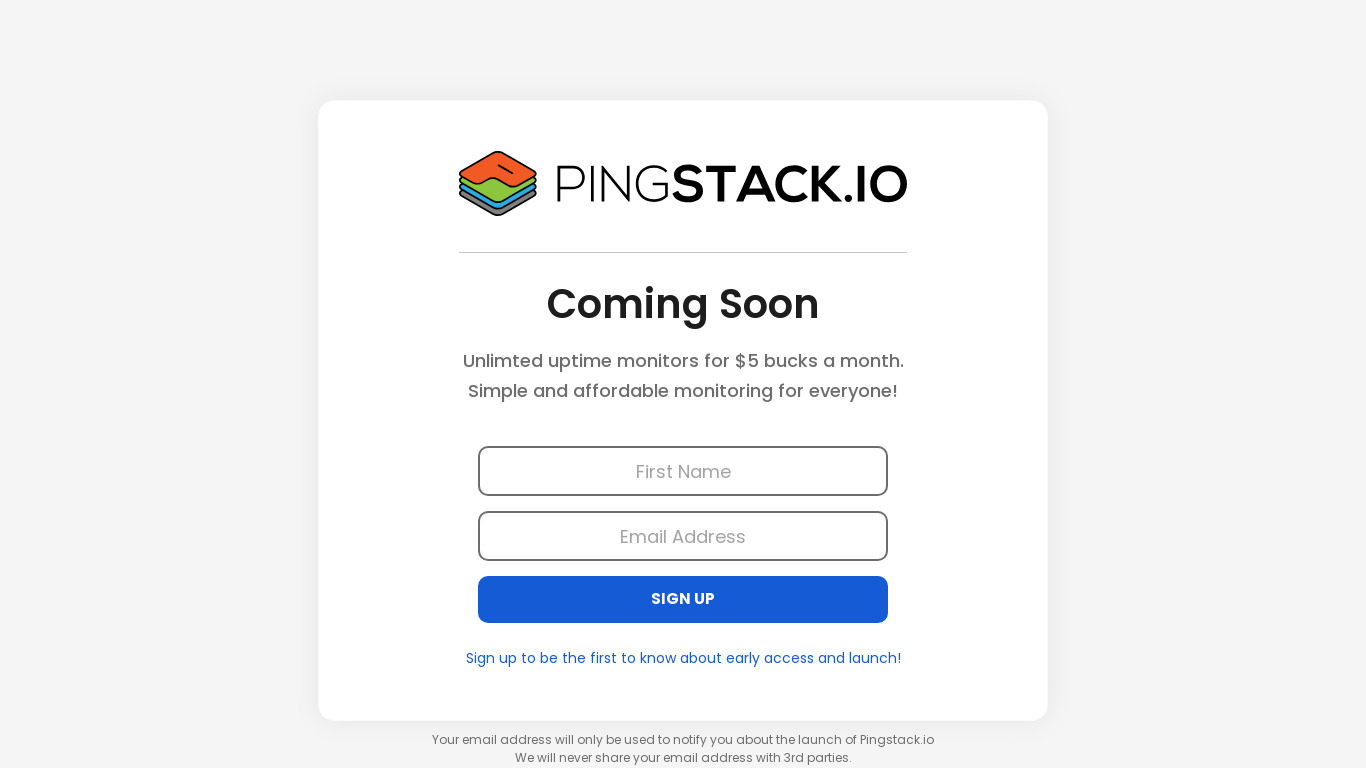 PingStack Landing page
