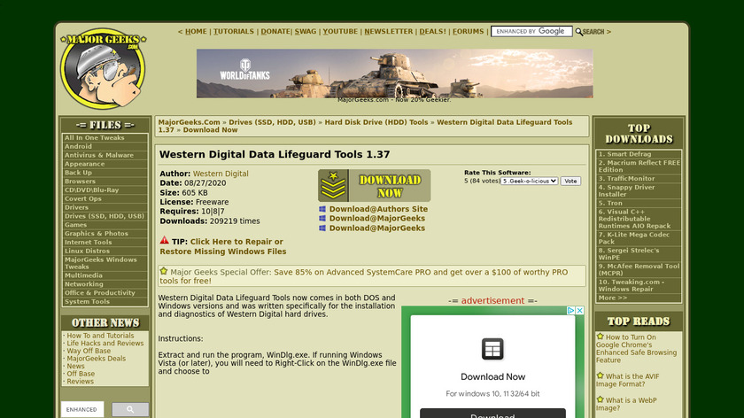 Data Lifeguard Diagnostic Landing Page
