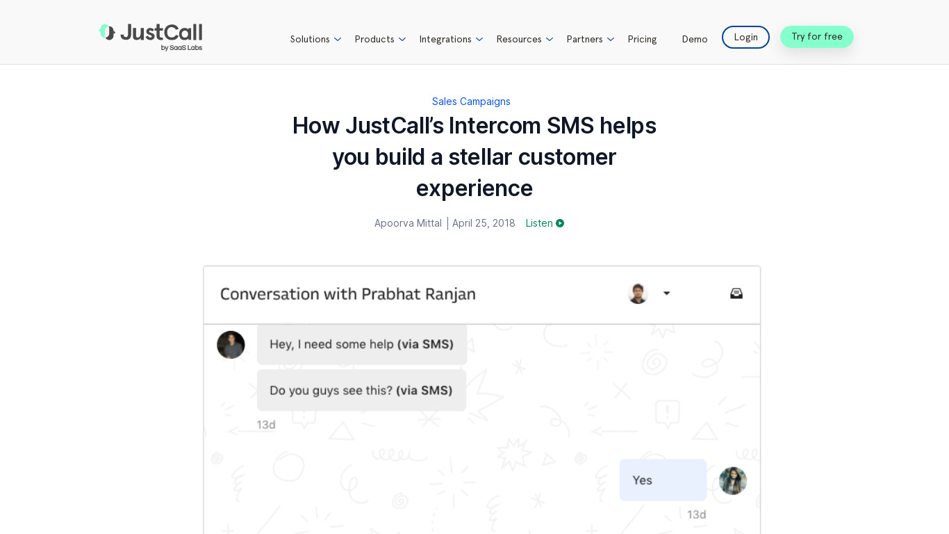 Intercom via SMS Landing page