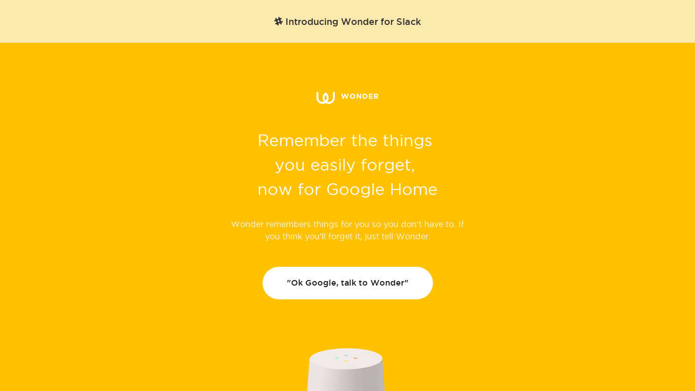 Wonder for Google Home Landing page
