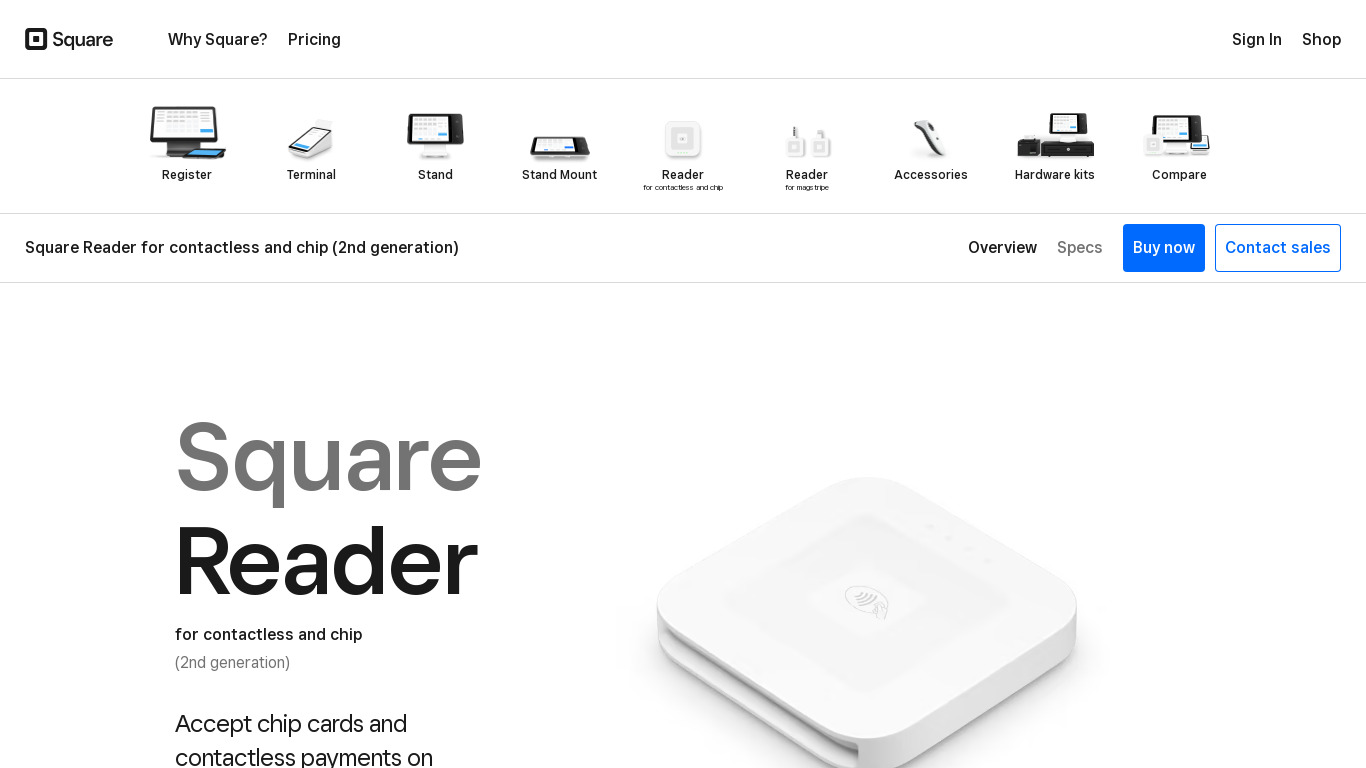 Square Contactless Reader Landing page