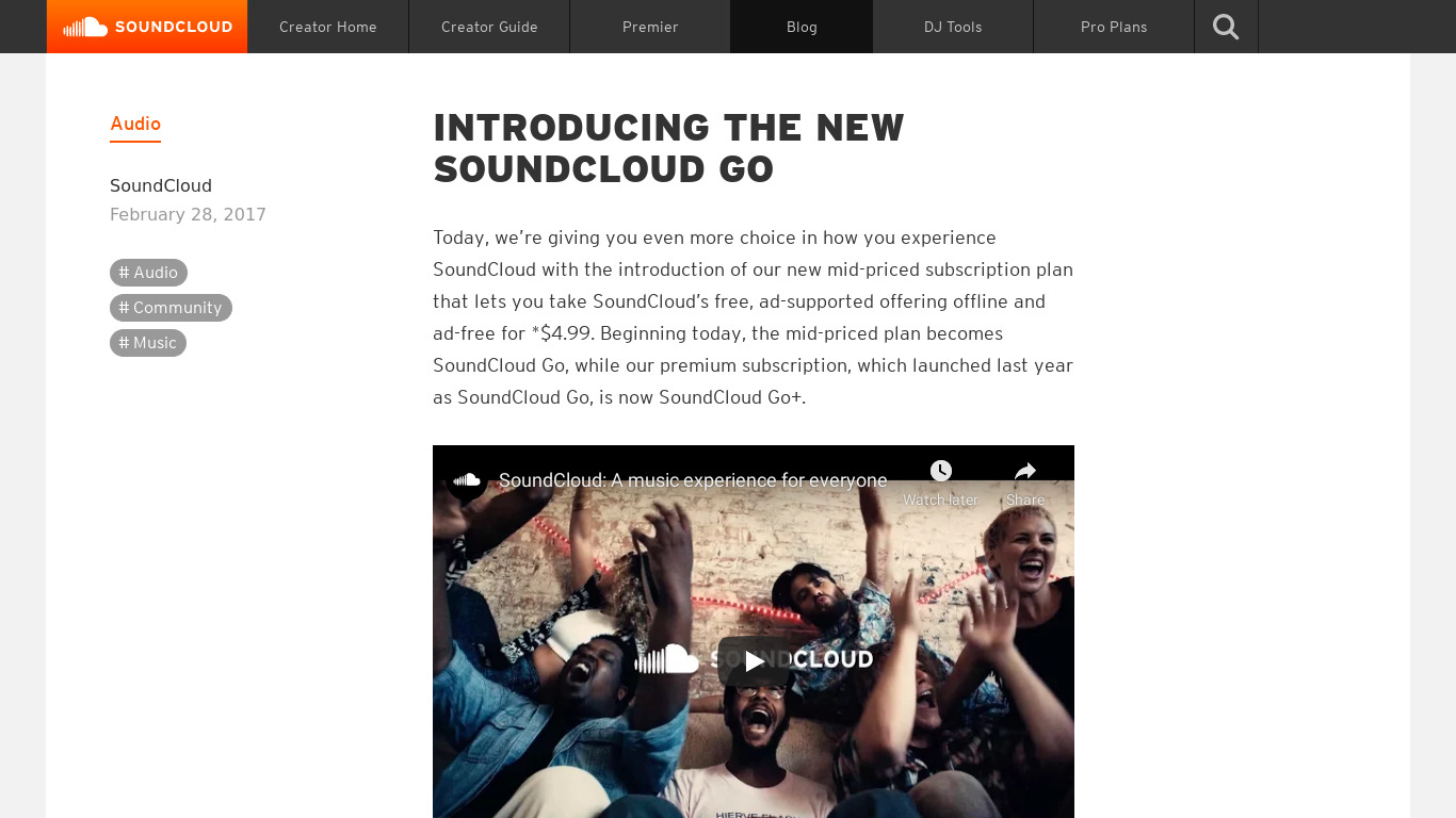 New SoundCloud Go Landing page