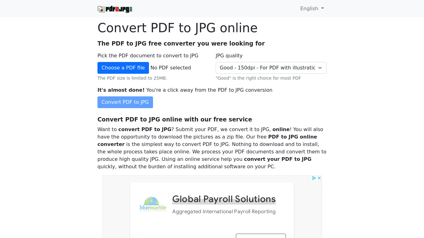 Pdf2Jpg.net Landing page