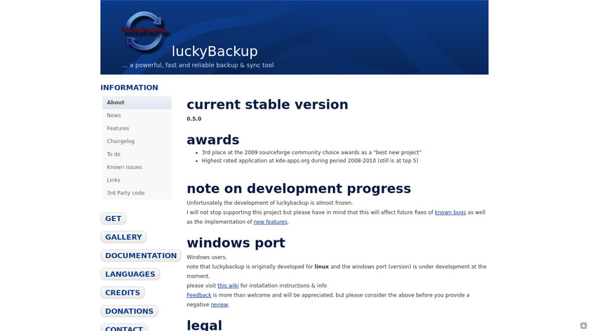 luckyBackup Landing Page
