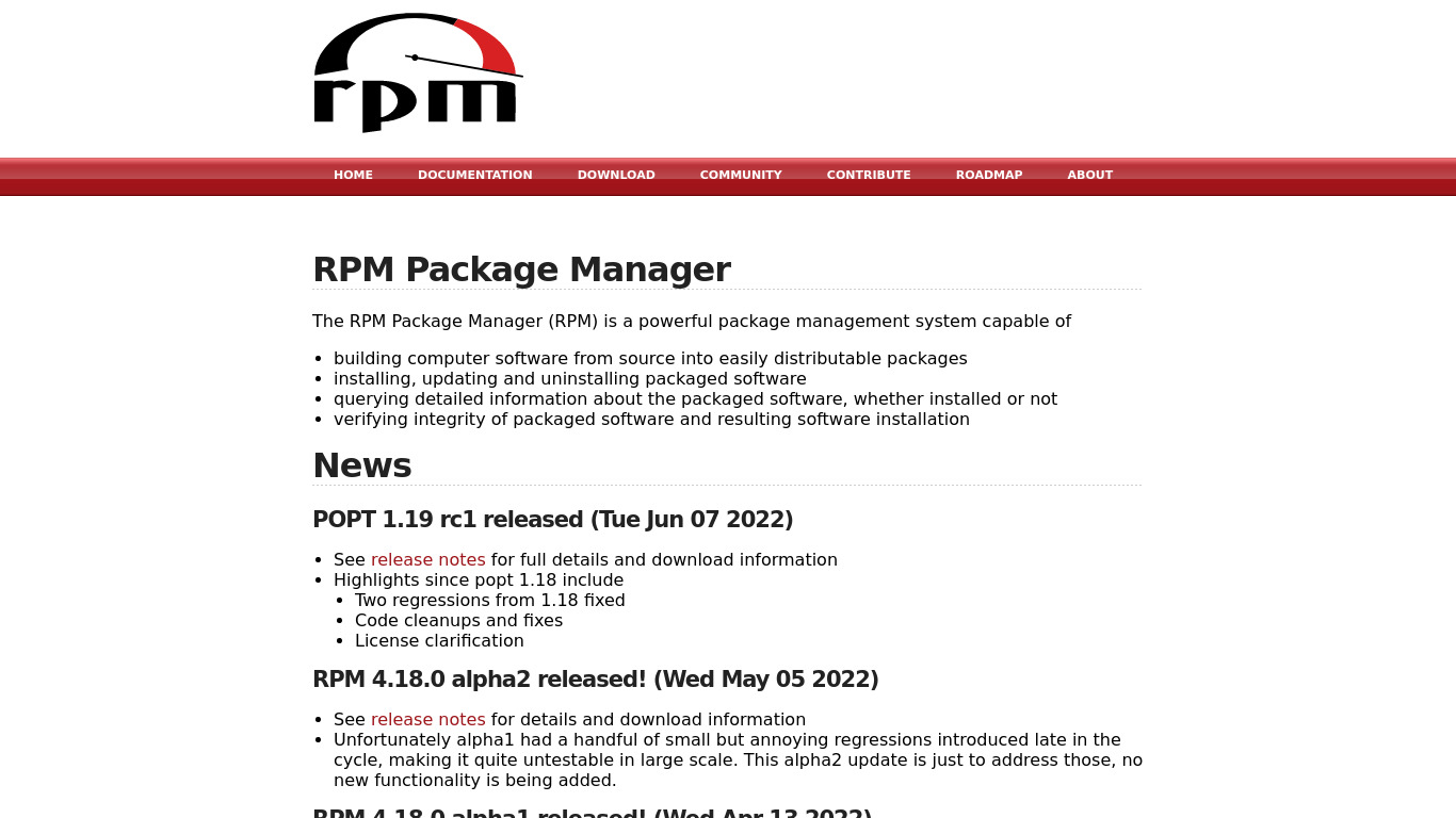 RPM Package Manager Landing page