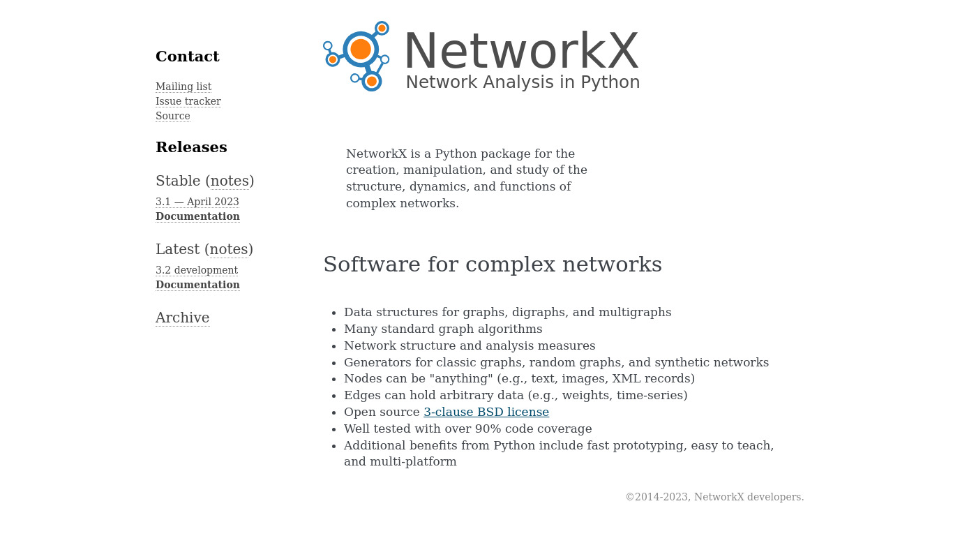 NetworkX Landing page