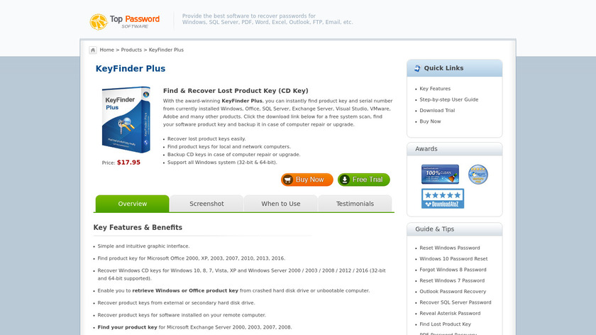 Product Key Finder Landing Page