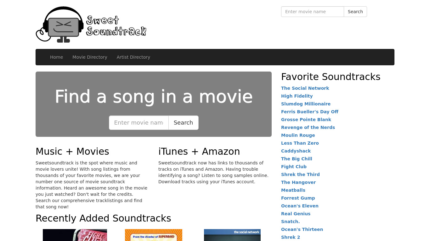Sweet Soundtrack Landing page