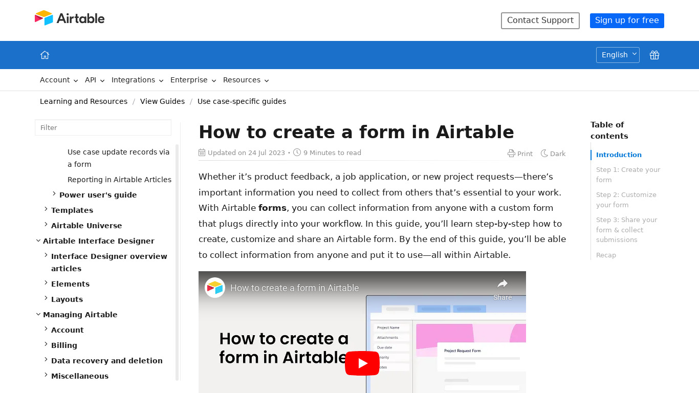 Airtable Forms Landing page