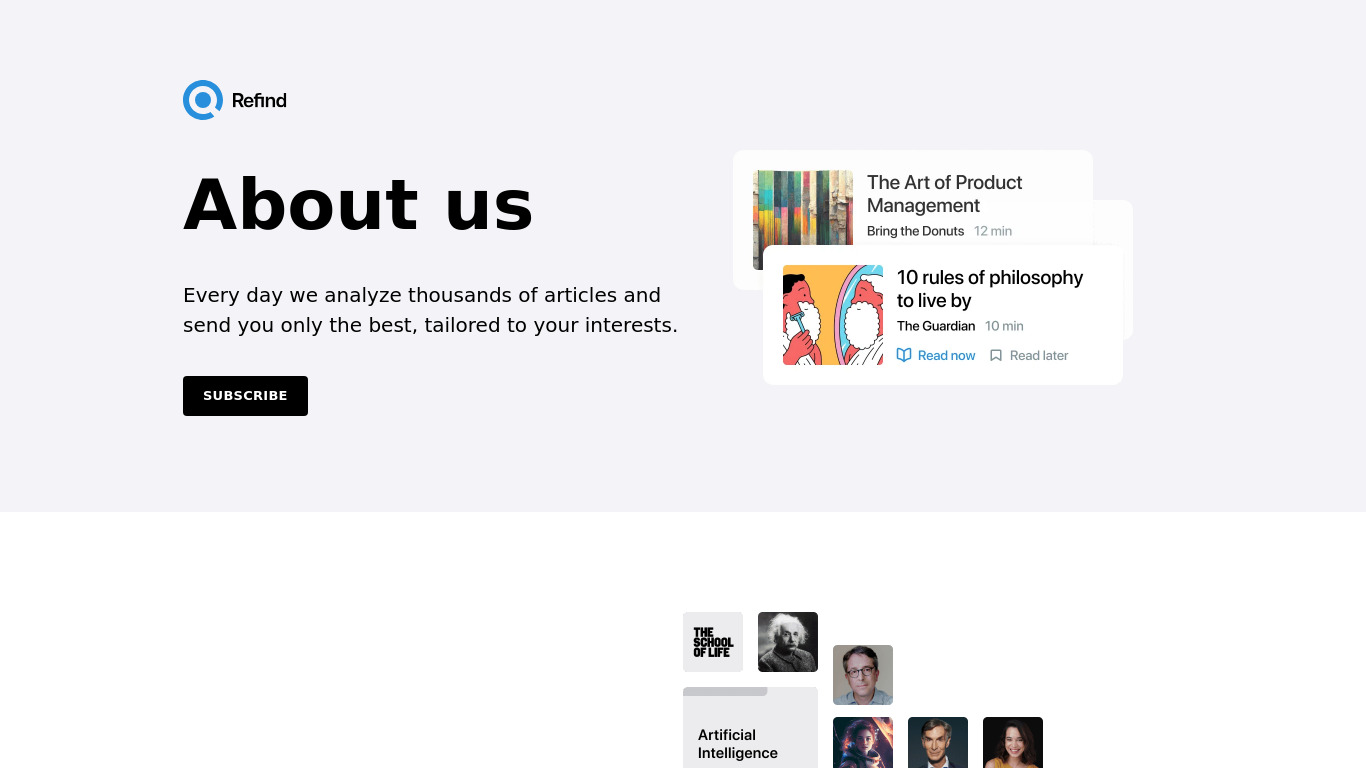 Newsletters by Refind Landing page