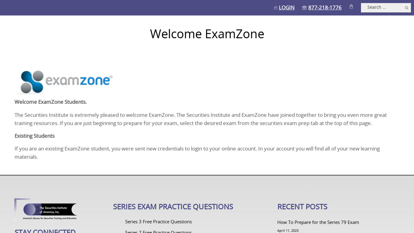 ExamZone Landing page