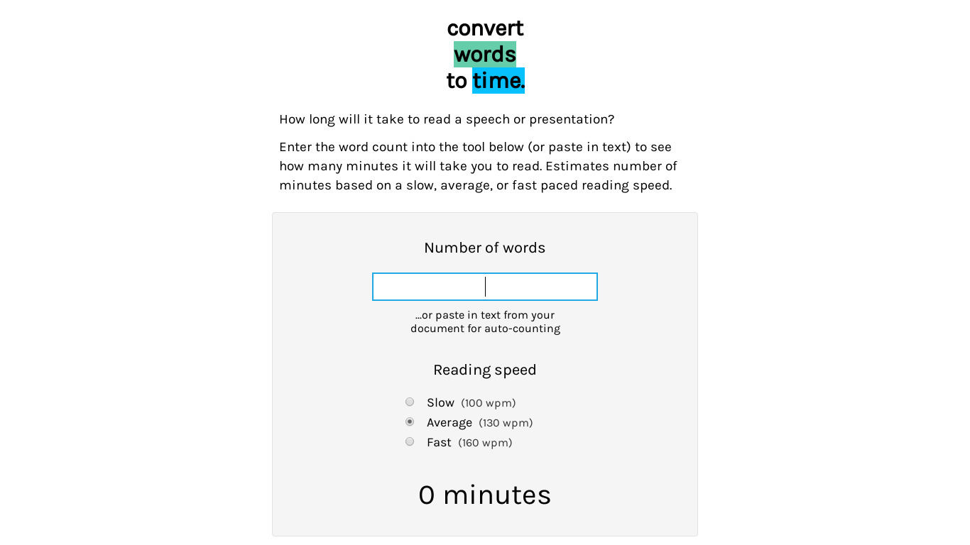 Words to Time Landing page