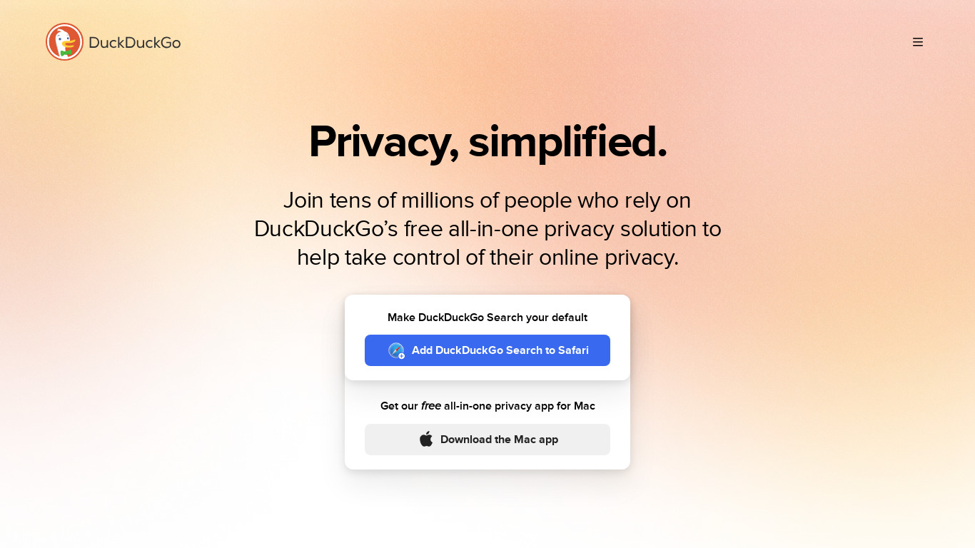 DuckDuckGo Privacy App & Extension Landing page