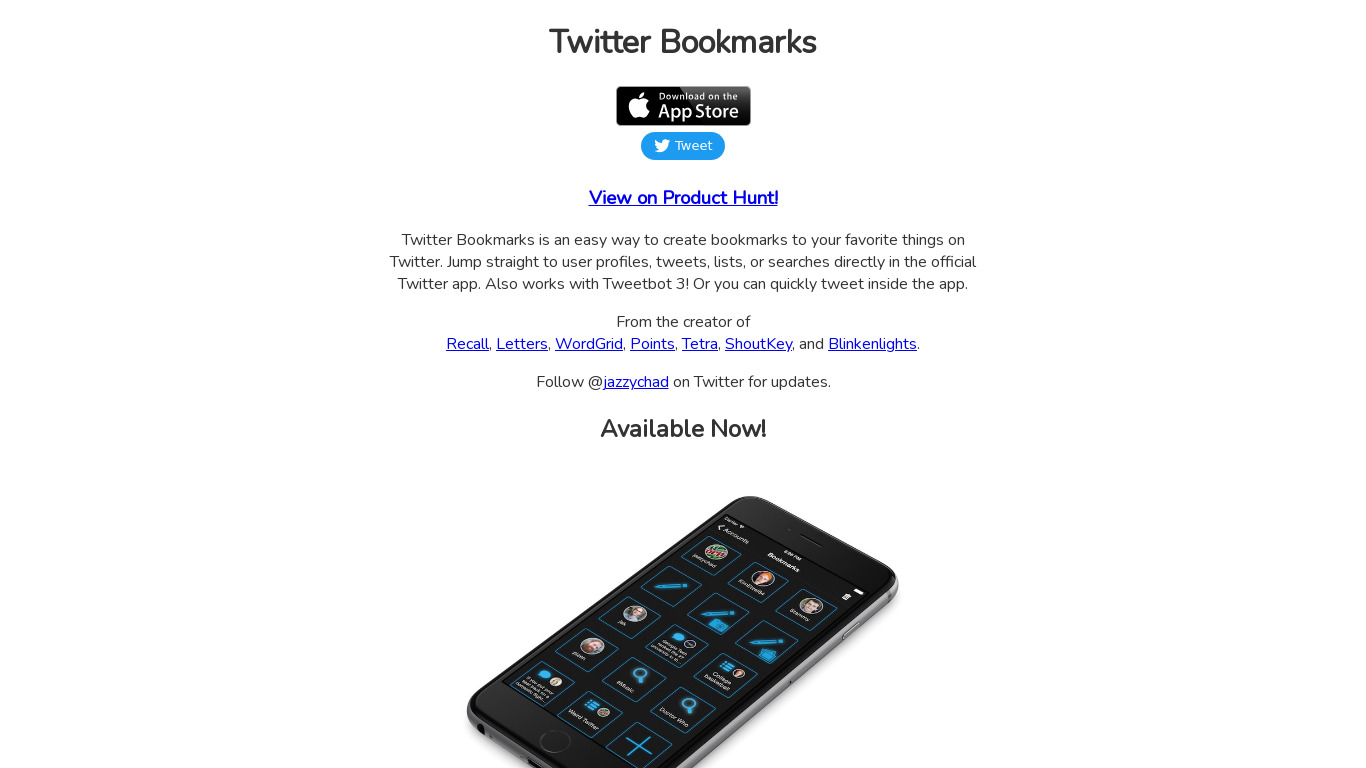 Twitter Bookmarks Landing page