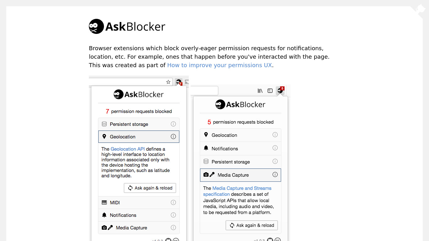 AskBlocker Landing page