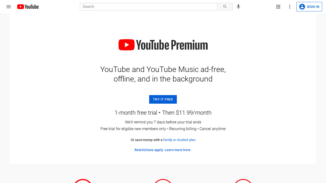 YouTube Red Landing page