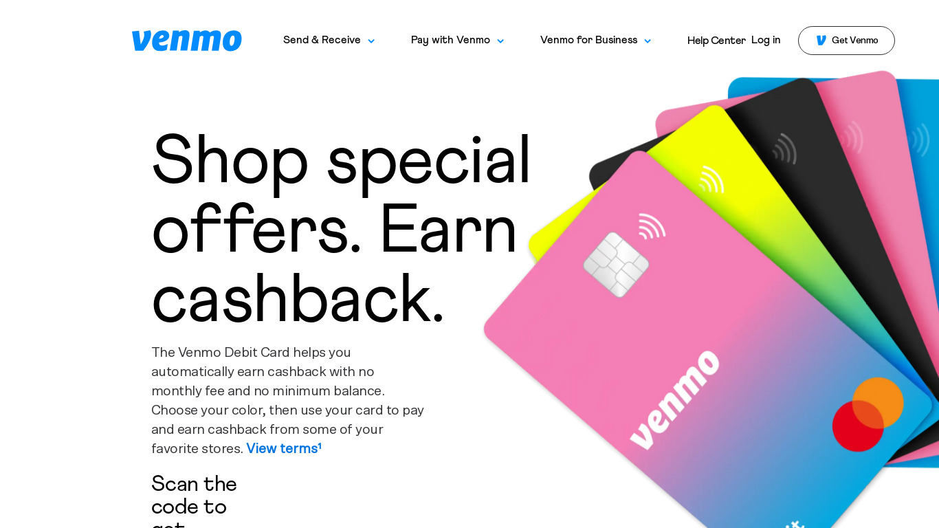 Venmo Card Landing page