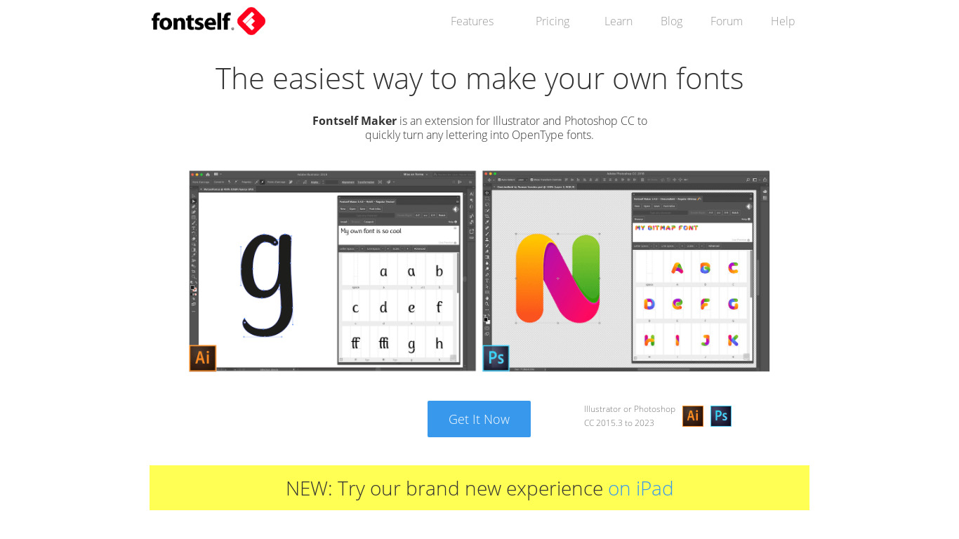 Fontself Maker for Photoshop Landing page