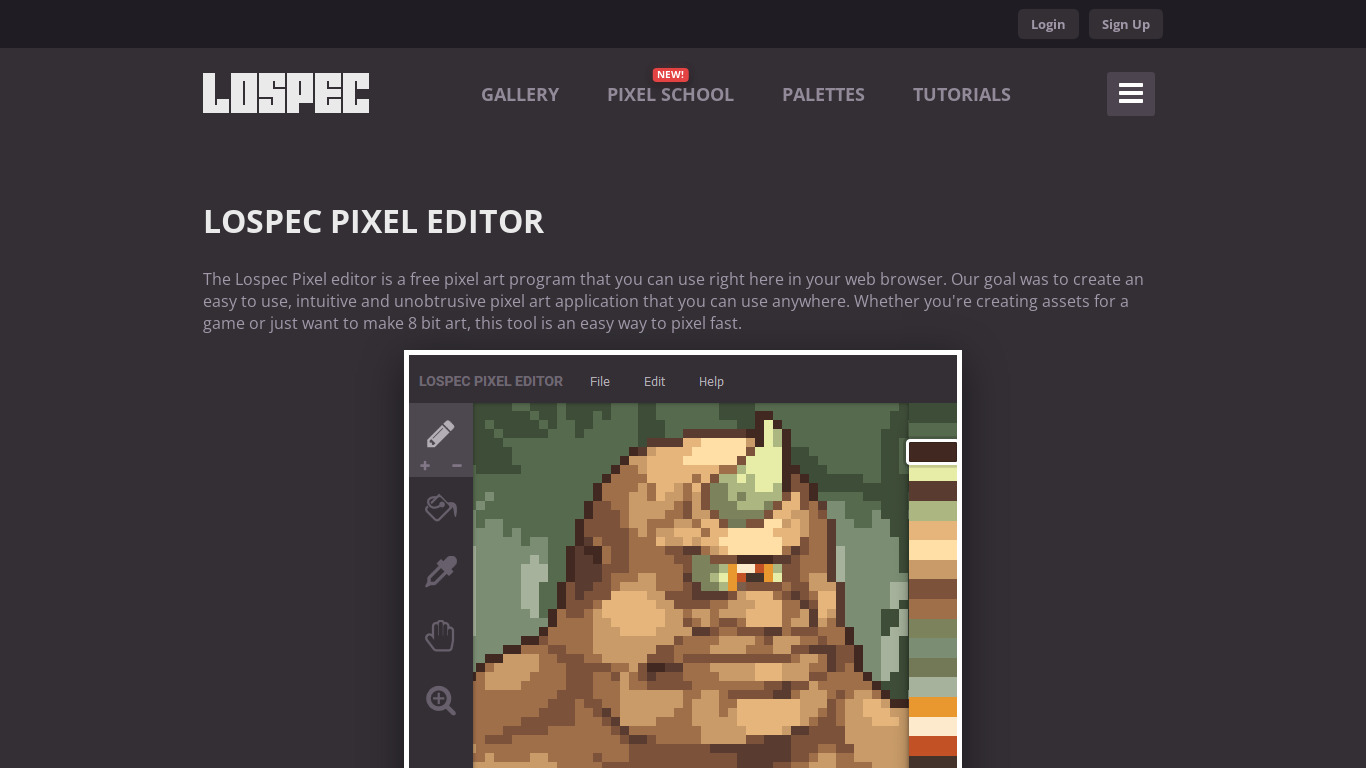 Lospec Pixel Editor Landing page