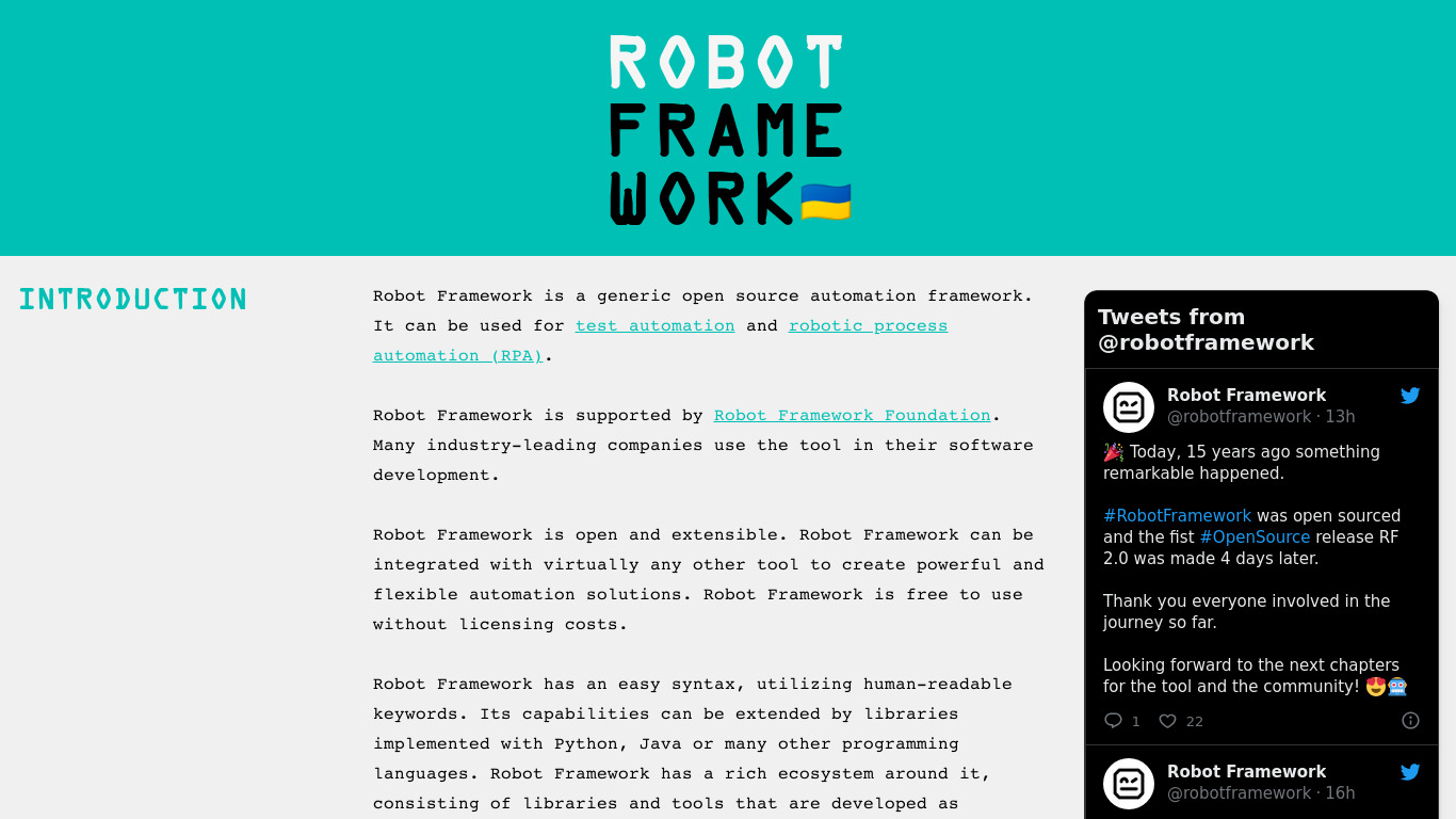 Robot framework Landing page