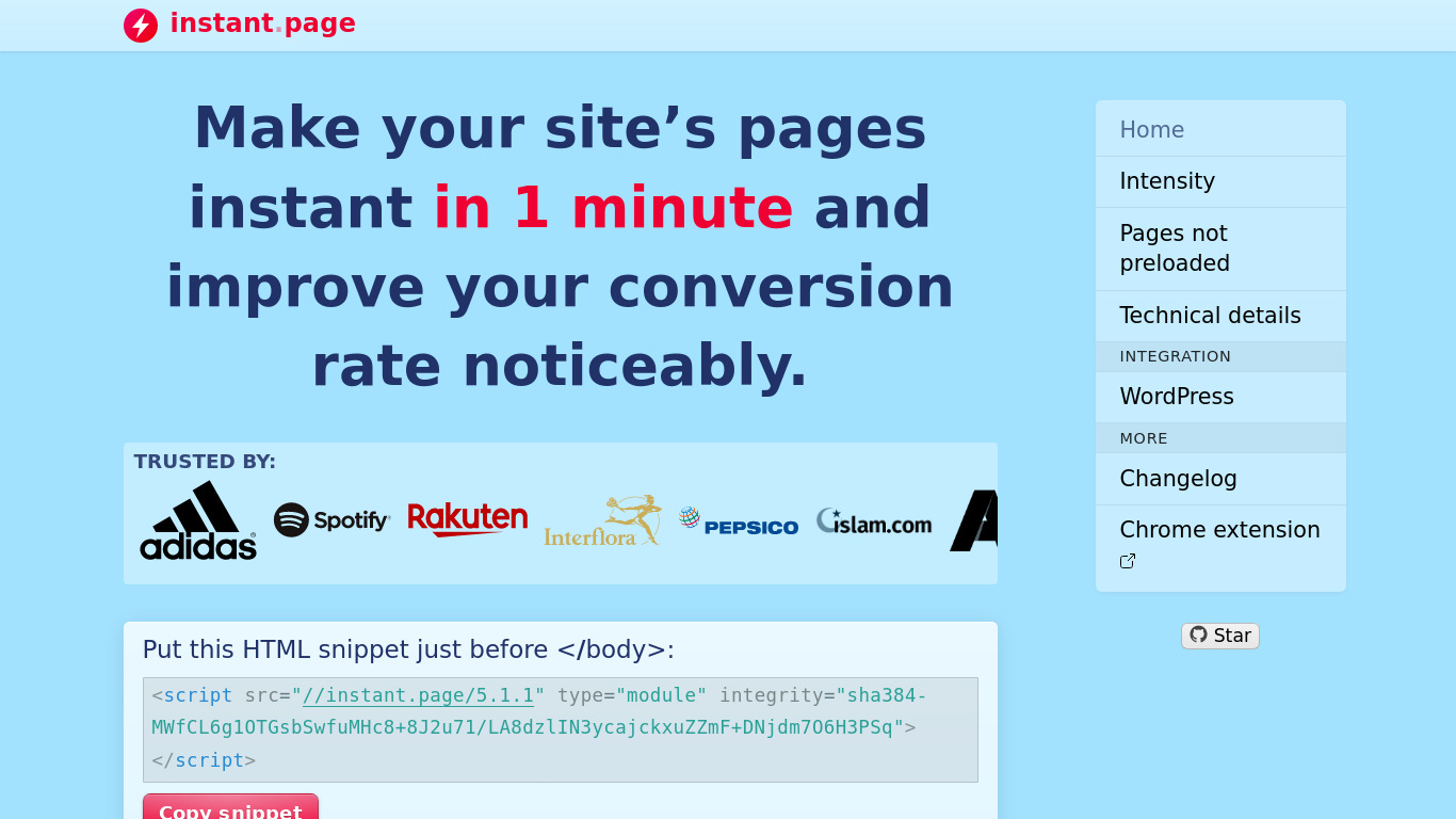 Instant Page Landing page