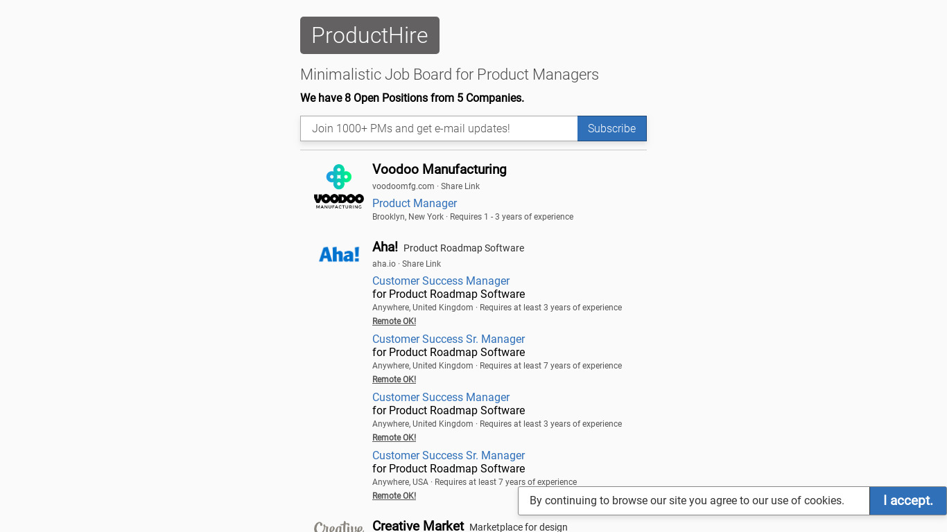 ProductHire.co Landing page