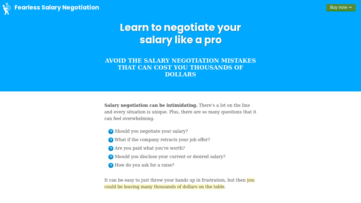 fearlesssalarynegotiation.com Salary Upgrade Toolkit Landing page